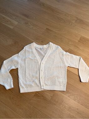 Splendid Open-Knit Crewneck Cardigan in Cream